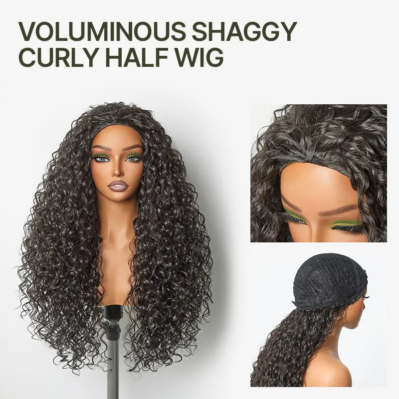 ⚠️⚠️ Hurry! 60% OFF Blend Human Hair Shaggy Waves 3-in-1 Half Wig