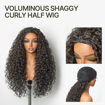 ⚠️⚠️ Hurry! 60% OFF Blend Human Hair Shaggy Waves 3-in-1 Half Wig